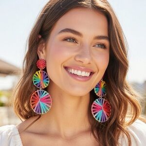 Women's bohemian Avec Multicolor Woven Drop Earrings